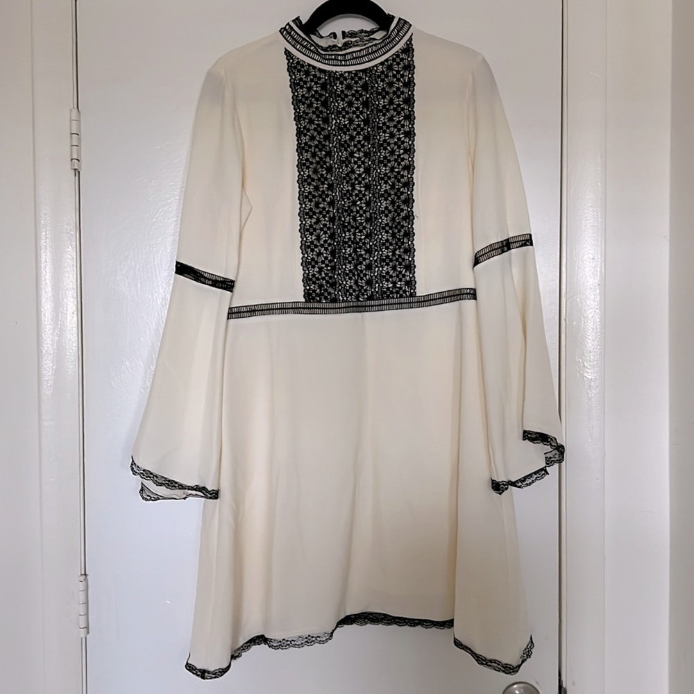 Bell Sleeves with Black Lace Cream Dress